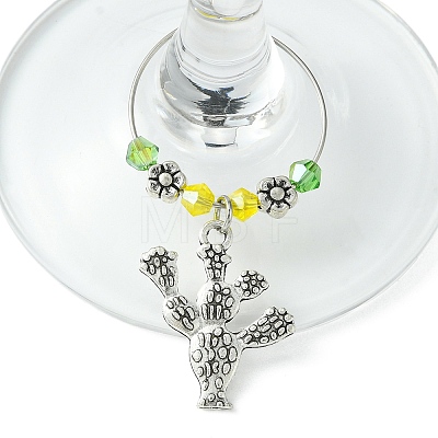 Tibetan Style Alloy Cactus Wine Glass Charms AJEW-JO00236-01-1