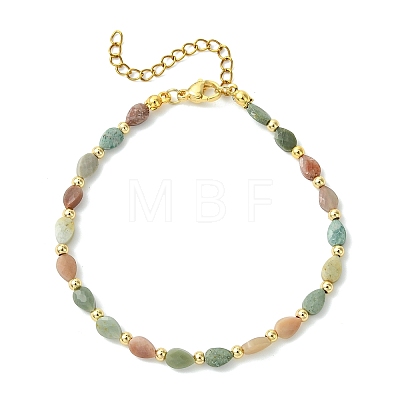 Teardrop Natural Alashan Agate & Brass Beaded Bracelets for Women BJEW-JB13960-02-1