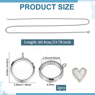 2Pcs Alloy Glass Flat Round Pet Fur Keepsake Locket Pendant 304 Stainless Steel Box Chain Necklaces NJEW-PH0001-54A-1