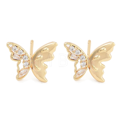 Butterfly Brass Pave Clear Cubic Zirconia Stud Earrings for Women EJEW-S216-03G-1