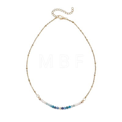 3.5MM Faceted Round Natural Kyanite & Apatite and Potato Pearl Beaded Necklaces NJEW-JN05976-01-1