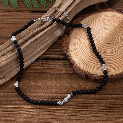 6MM Round Natural Howlite and Frosted Black Stone Beaded Necklaces for Men LS-FQ0489-3-1