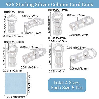 20Pcs 4 Styles 925 Sterling Silver Cord Ends STER-BBC0009-60-1