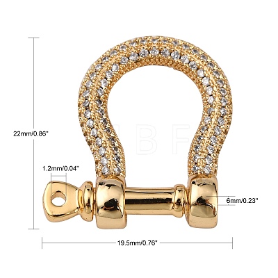 Brass Micro Pave Clear Cubic Zirconia D-Ring Anchor Shackle Clasps ZIRC-S066-052-NF-1