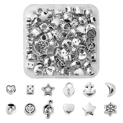 60Pcs 12 Style Tibetan Style Alloy European Beads TIBEB-FS0001-05-1