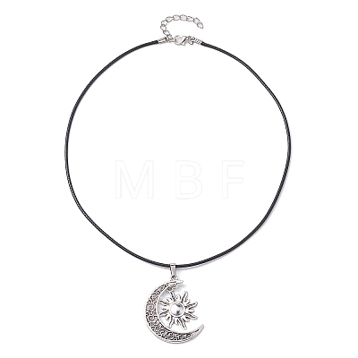 Tibetan Style Alloy Moon & Sun Pendant Necklace with Waxed Cords NJEW-JN04458-1