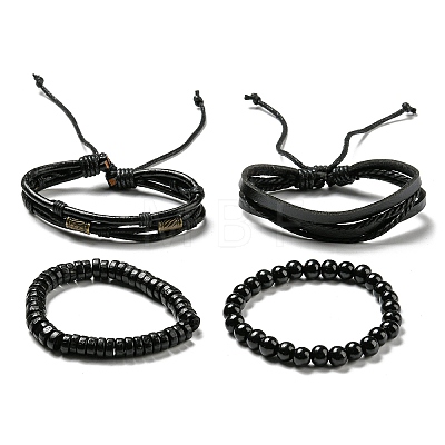 4Pcs 4 Style Adjustable Braided Imitation Leather Cord Bracelets Set BJEW-F458-07-1