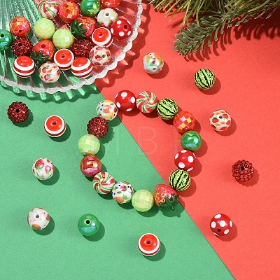 29Pcs 8 Styles Printed Opaque Acrylic Beads MACR-YW0004-84-1