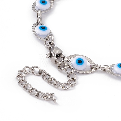 304 Stainless Steel Horse Eye Link Chain Bracelet with Resin Evil Eye Beaded for Women BJEW-F439-01P-01-1