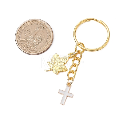 Maple Leaf & Cross Alloy Enamel Charm Keychains KEYC-JKC00985-02-1