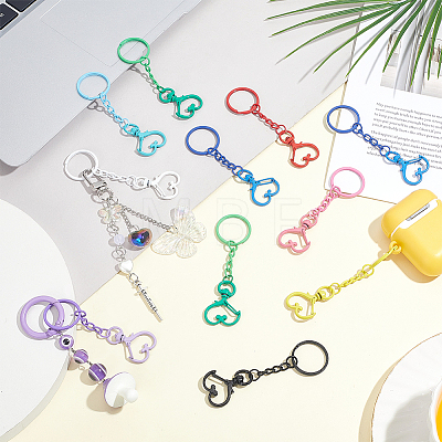 45Pcs 9 Colors Heart Alloy Baking Paint Swivel Clasps and Iron Rings KEYC-GA00015-1