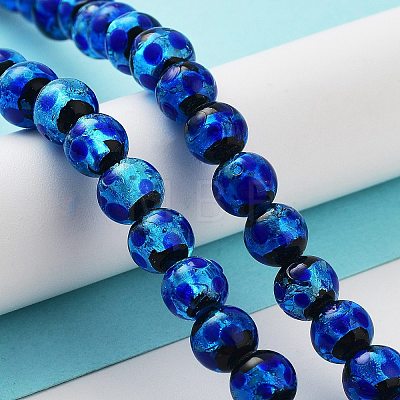 Glow in the Dark Luminous Style Handmade Silver Foil Glass Round Beads FOIL-I006-8mm-02-1