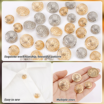 AHADERMAKER 64Pcs 8 Styles 1-Hole Alloy Shank Buttons BUTT-GA0001-20-1