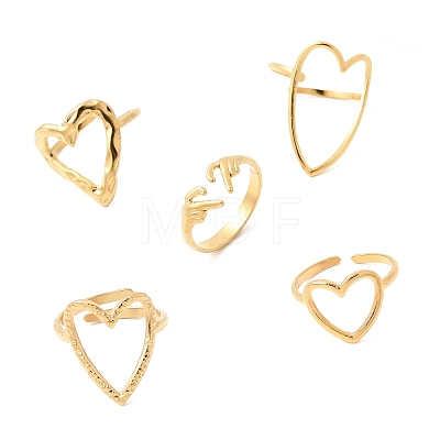 5Pcs 304 Stainless Steel Open Cuff Rings for Women RJEW-K313-12G-1