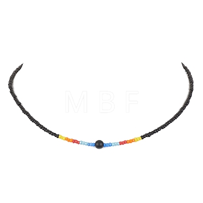Glass Seed Beaded Necklace & Braided Beaded Bracelet SJEW-JS01283-02-1