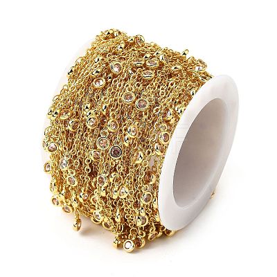 Brass Cubic Zirconia Cable Chains CHC-H112-02G-03-1