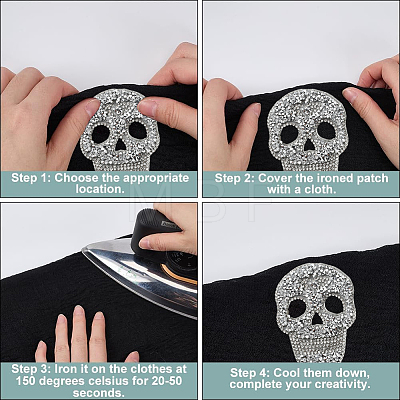 8Pcs 4 Styles Skull Hotfix Rhinestone (Hot Melt Adhesive On The Back) DIY-GF0014-21-1