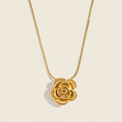 Minimalist 304 Stainless Steel Rose Flower Pendant Round Snake Chain Necklaces for Women KV0581-1