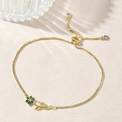 Adjustable Brass Micro Pave Clear Cubic Zirconia Box Chain Slider Bracelets BJEW-C156-09G-01-1