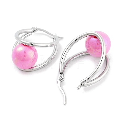 304 Stainless Steel & Plastic Imitation Pearl Oval with Ball Hoop Earrings for Women EJEW-C096-13P-05-1