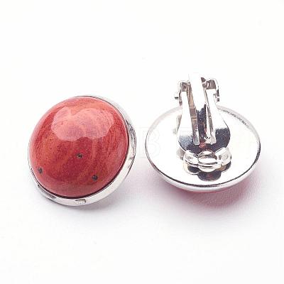 Natural Red Jasper Brass Clip-on Earrings EJEW-A051-A011-1