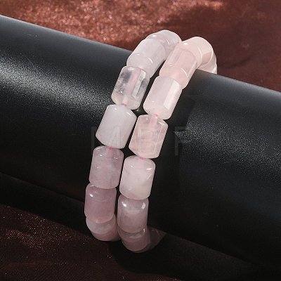 Column Natural Rose Quartz Beads Stretch Bracelets for Women Men BJEW-A148-01A-25-1
