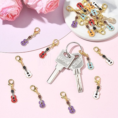 20Pcs 5 Colors Guitar Shape Alloy Enamel Pendant Decorations HJEW-YW00564-1