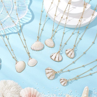 4Pcs 4 Styles Electroplate Natural Shell Pendant Necklaces NJEW-JN05180-01-1