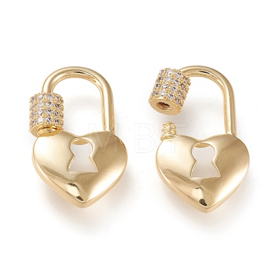 Brass Micro Pave Clear Cubic Zirconia Screw Carabiner Lock Charms ZIRC-K086-12G-1