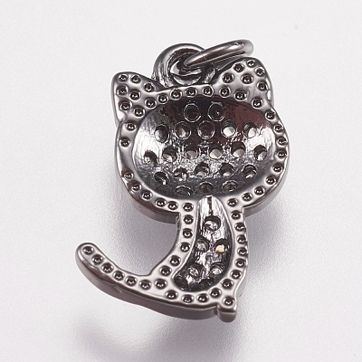 Brass Micro Pave Cubic Zirconia Kitten Charms ZIRC-E147-42-1