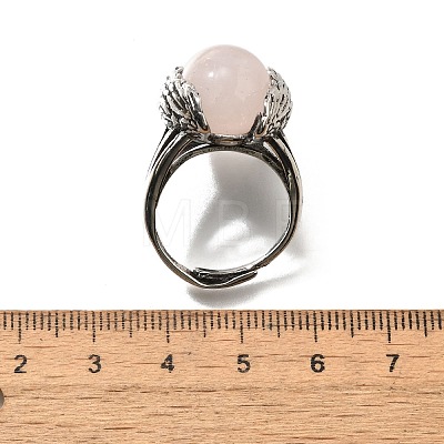 Natural Rose Quartz Wings Adjustable Rings RJEW-K241-04AS-13-1