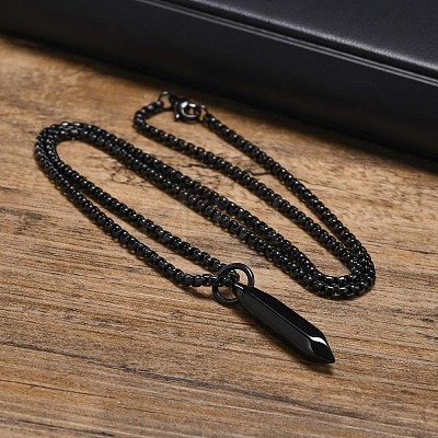 304 Stainless Steel Hexagonal Nail Shape Pendant Box Chain Necklaces for Men WG73060-02-1