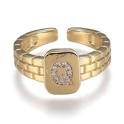 Brass Micro Pave Clear Cubic Zirconia Cuff Rings RJEW-H538-02G-Q-1