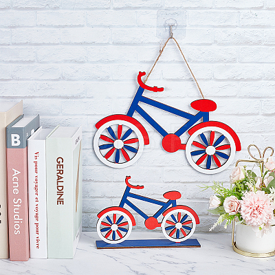 AHADERMAKER 2Pcs 2 Style Independence Day Bicycle Boxwood Home Display Decorations & Pendant Ornaments DIY-GA0004-87-1