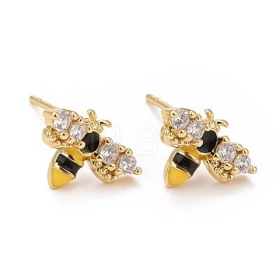 Clear Cubic Zirconia Bee Stud Earrings with Enamel EJEW-G288-24G-1
