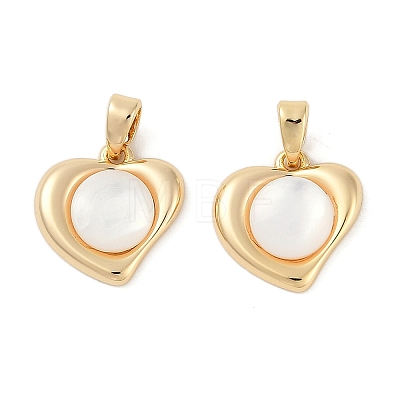 Brass Pave Natural White Shell Heart Charms KK-U043-27G-1