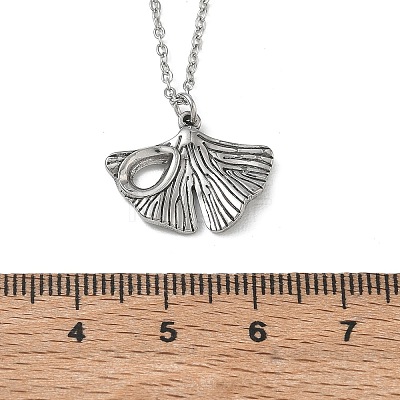 304 Stainless Steel Ginkgo Leaf Pendant Necklaces SA-CBA5A8D-05P-1