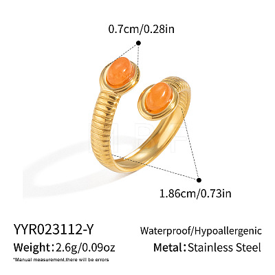 304 Stainless Steel Gemstone Cuff Open Rings for Women LG8065-3-1