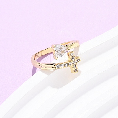 Brass Micro Pave Cubic Zirconia Cuff Rings for Women RJEW-L334-04G-1