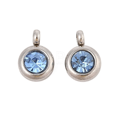 Trendy Original Color 304 Stainless Steel Grade A Rhinestone Flat Round Charm Pendants RB-M030-06Q-1