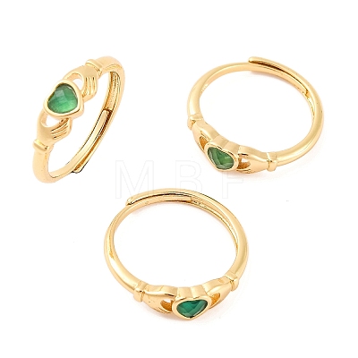 Hand with Heart Natural Mixed Stone Adjustable Rings RJEW-Q817-06G-1