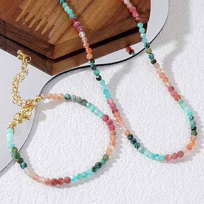 Natural Gemstone Beaded Bracelets & Necklaces Set for Women DW2258-1