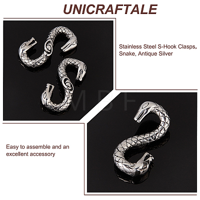 Unicraftale 5Pcs Tibetan Style 304 Stainless Steel S-Hook Clasps STAS-UN0040-71-1