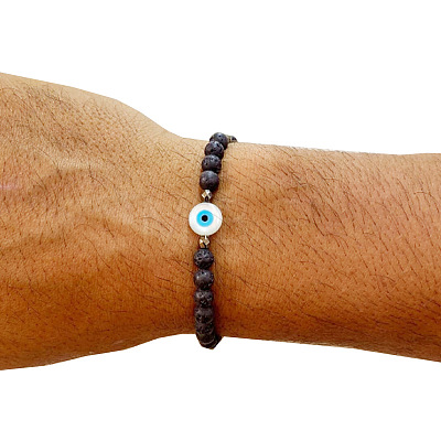Natural Lava Rock Round Beads Stretch Bracelets for Men ED9275-1-1