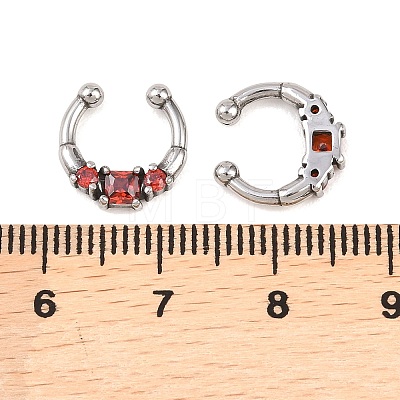 316 Stainless Steel Pave Red Cubic Zirconia Clip on Hoop Nose Rings AJEW-C044-14AS-1