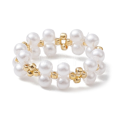 Round Acrylic Imitation Pearl & Seed Beads Stretch Rings for Women RJEW-JR00721-1