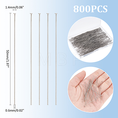 800Pcs 304 Stainless Steel Flat Head Pins STAS-UN0058-94B-P-1