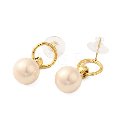 304 Stainless Steel Shell Pearl Round Stud Earrings for Women EJEW-U020-30G-02-1