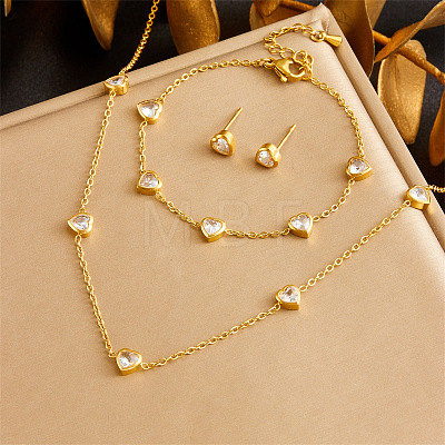 Stainless Steel Rhinestone Chain Necklace & Bracelet & Stud Earring FS-WG047CA-01-1