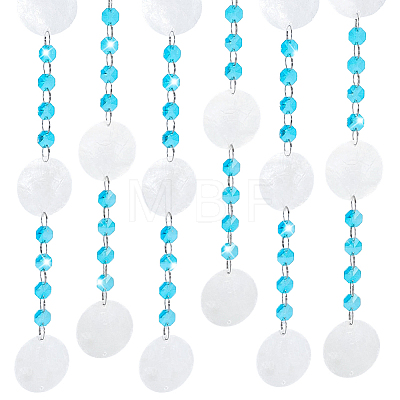 Disc Natural Capiz Shell with Faceted Octagon Glass Beaded Connector Charms AJEW-WH0481-614-1